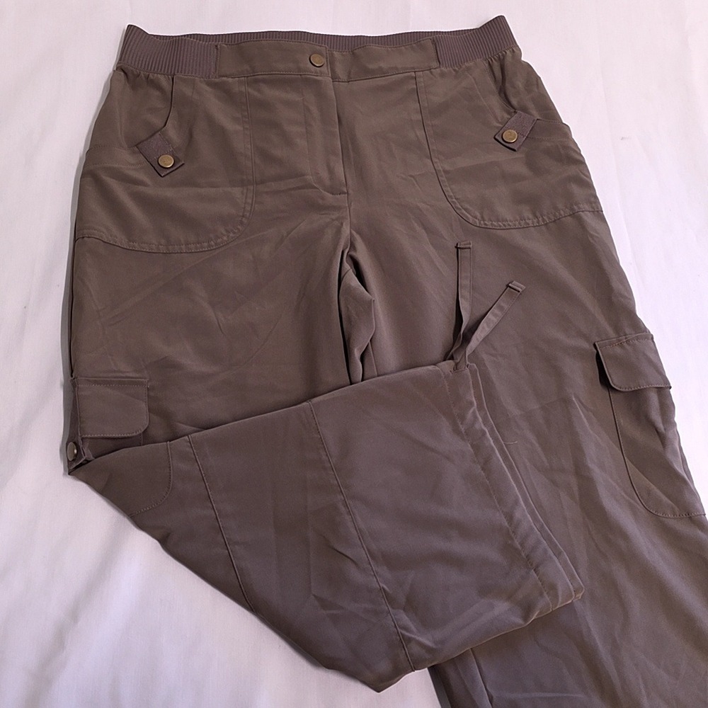 Zenergy by Chico's Cargo Pants Womens 1 Brown Cropped Drawstring Stretch